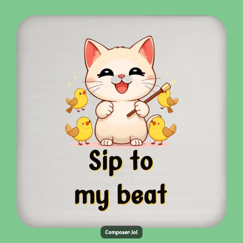 Funny Cat Conductor Drink Coaster: Protect Surfaces with a Maestro Cat