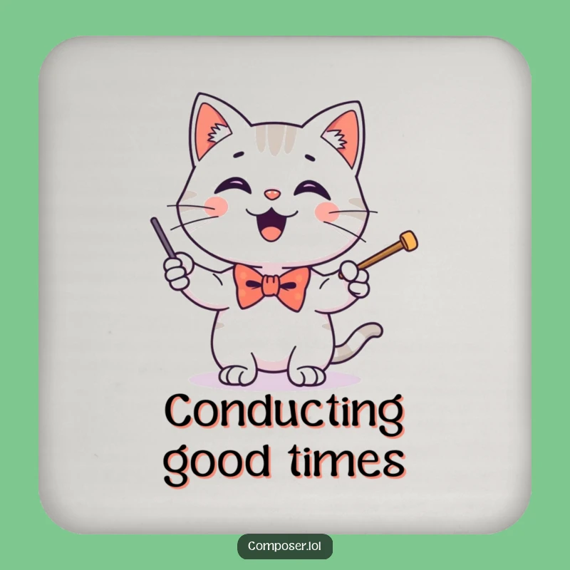 Funny Conducting Cat Baton Drink Coaster - Protect Surfaces with Hilarious Style