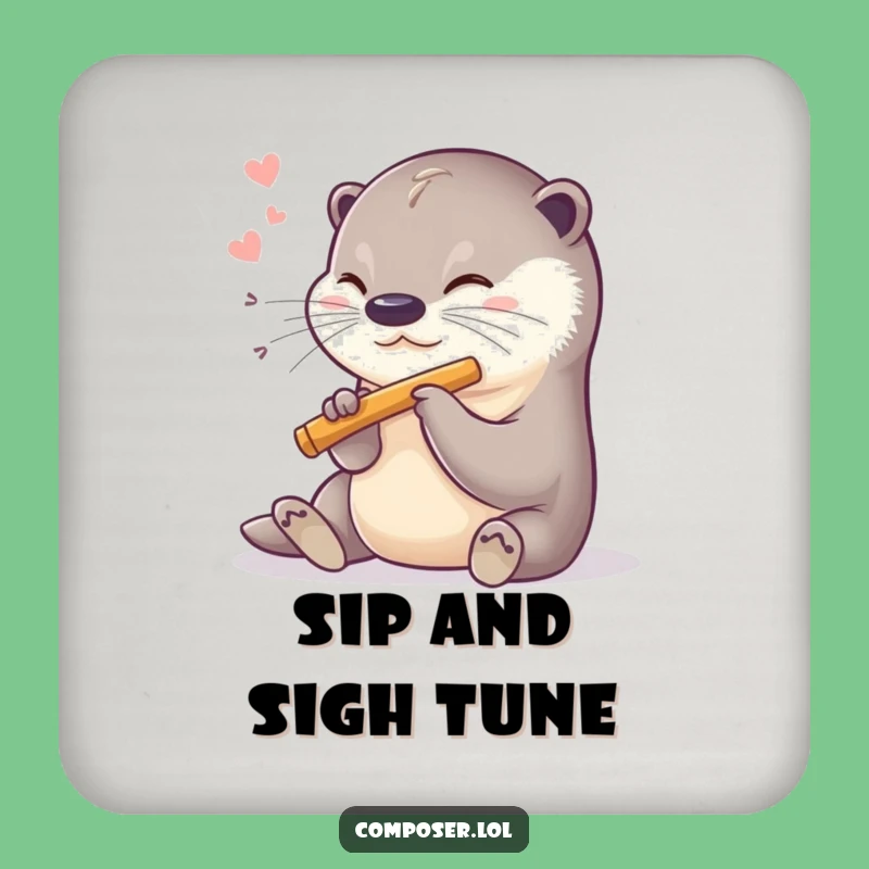 Funny Otter Flutist Coaster: Protect Surfaces with Otter's Sweet Tunes!