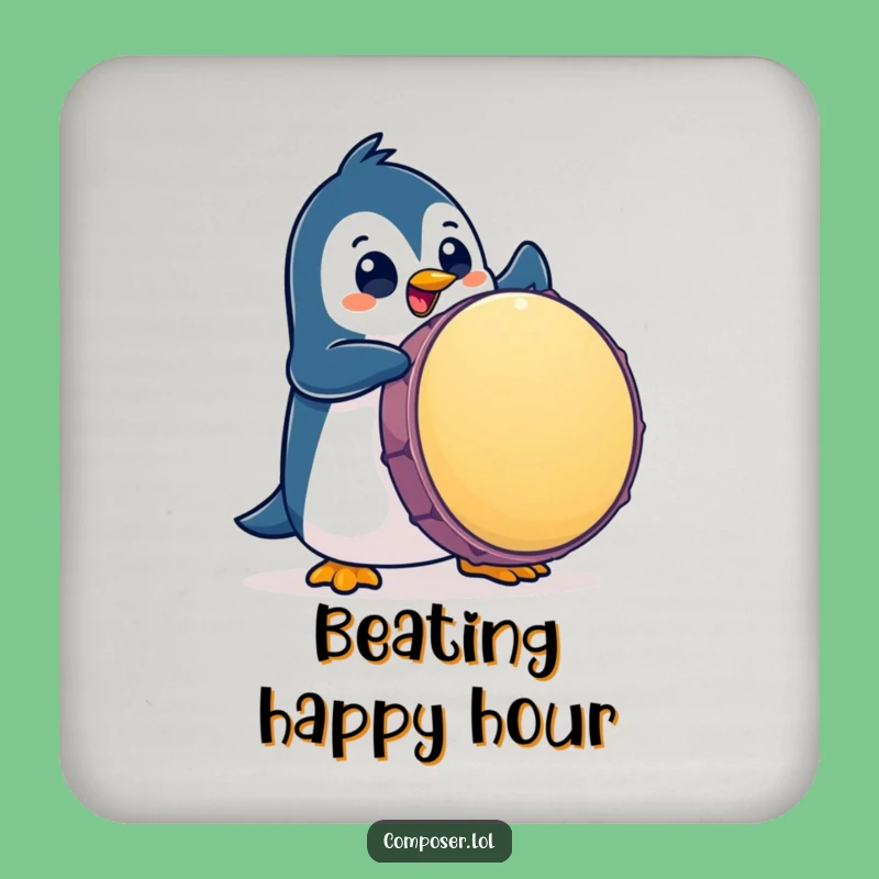 Funny Penguin Drummer Coaster Set: Hilarious Percussion Protection Gift