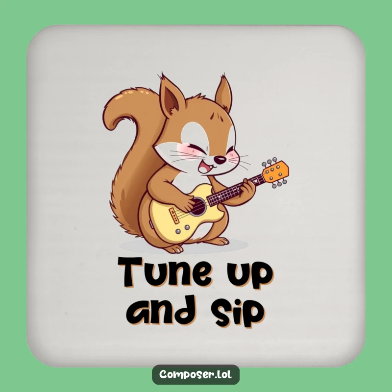 Funny Squirrel Guitarist Coaster: Protect Surfaces with Musical Charm!