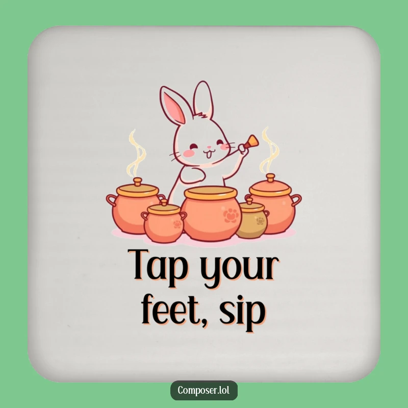 Funny Rabbit Drummer Drink Coaster: Protect Surfaces with Bunny Beats
