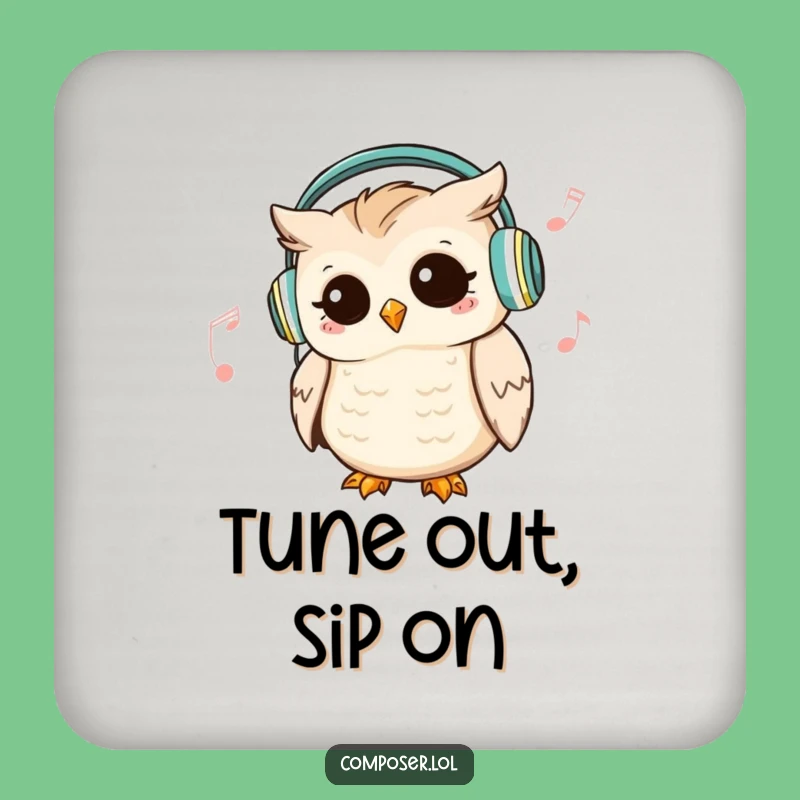 Funny Owl DJ Drink Coaster: Humorous Gift for Music Lovers' Tables