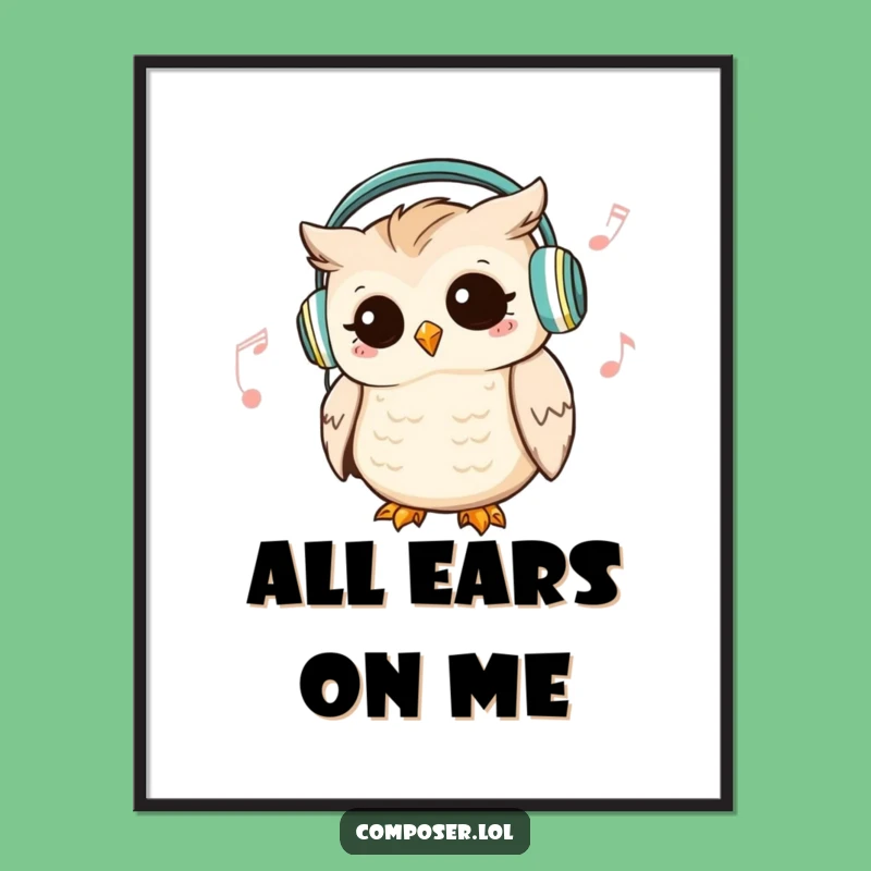 Funny Owl DJ Art Poster: Humorous Wall Decor Gift for Music Lovers