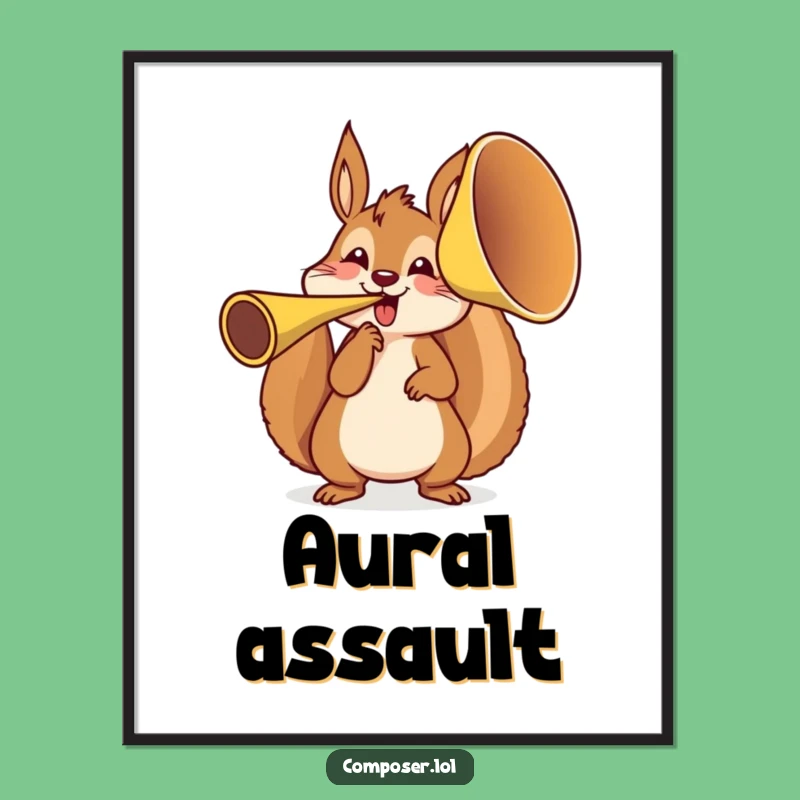 Funny Squirrel French Horn Poster - Vibrant Wall Art for Laugh Lovers