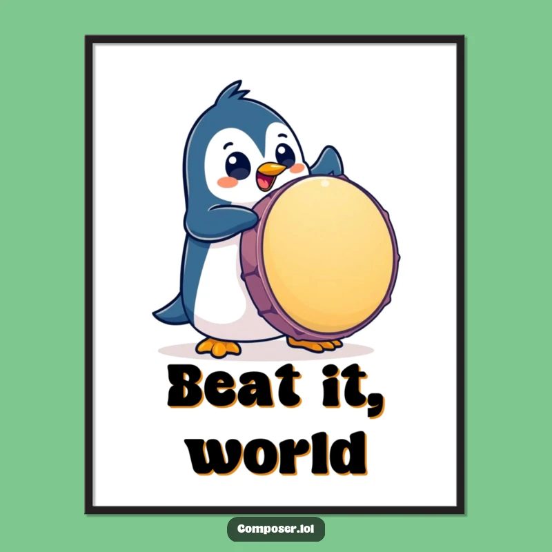 Funny Penguin Drummer Poster: Hilarious Percussion Art Print, Fantastic Gift