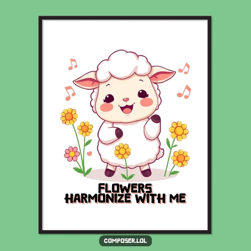 Funny Cheerful Sheep Poster: Floral Symphony Wall Art