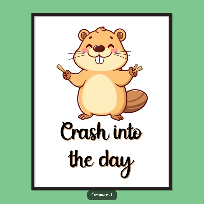 Funny Beaver Cymbals Poster: Enthusiastic Musician's Joyful Art, Wall Decor Gift