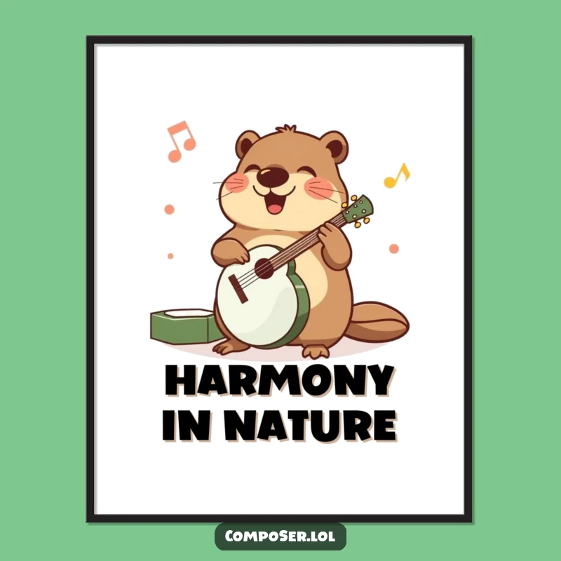 Funny Beaver Musician Poster - Wall Art Precise Animal Gift