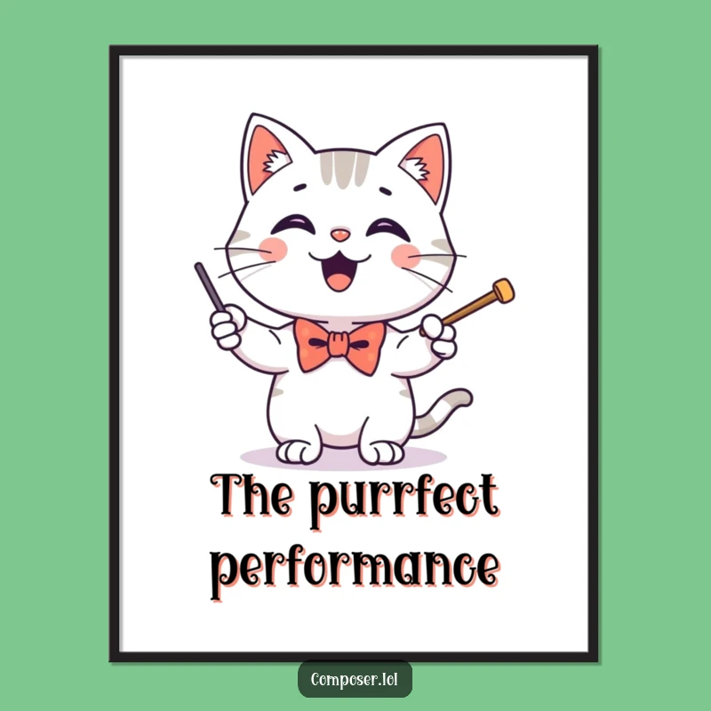 Funny Conducting Cat Baton Poster - Whimsical Wall Art and Hilarious Gift Idea