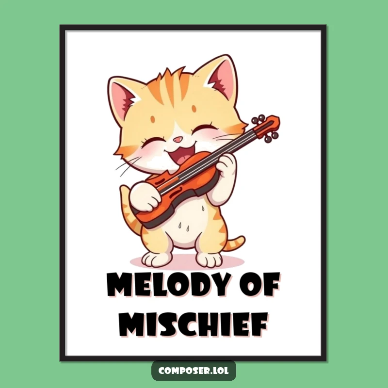 Funny Kitten Violin Music Poster - Playful Wall Art