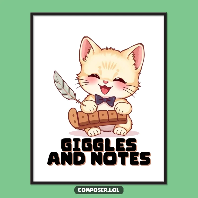 Funny Kitten Xylophone Poster - Whimsical Musical Cat Art Print Gift