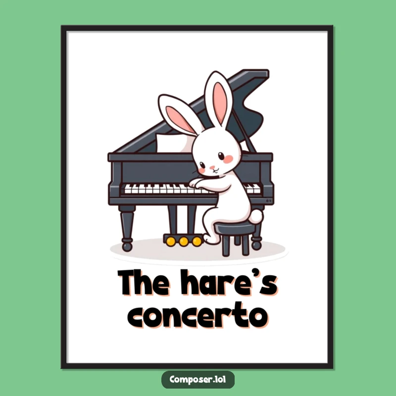Funny Playful Rabbit Piano Poster - Whimsical Wall Art and Hilarious Gift Idea