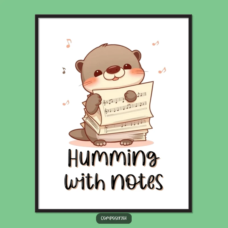 Funny Shy Otter Music Poster - Serene Wall Art for Music Lovers