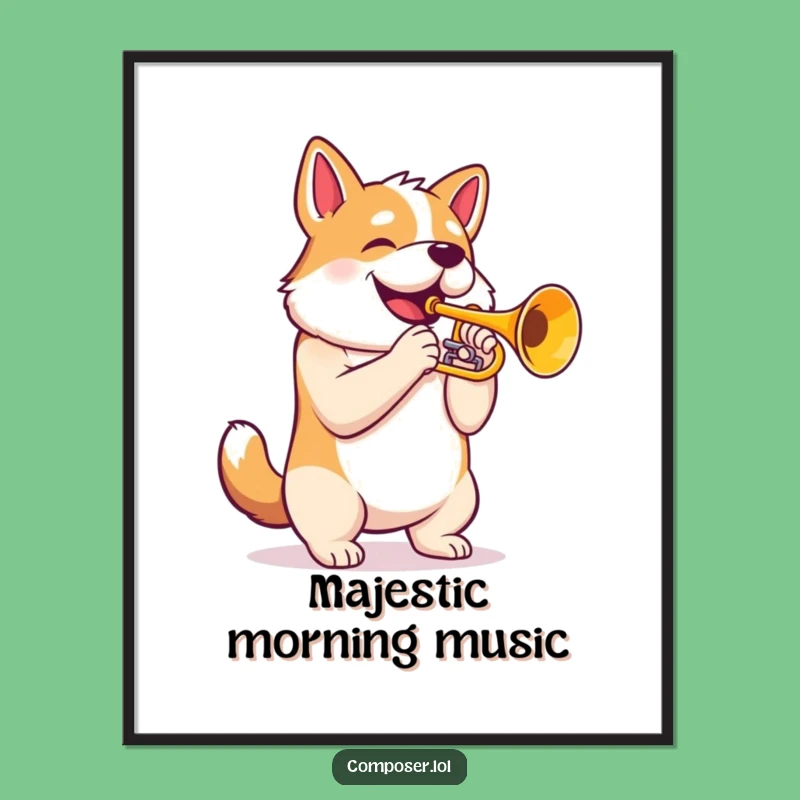 Funny Trumpet Dog Poster: Proud Canine Maestro's Majestic Art, Wall Decor Gift