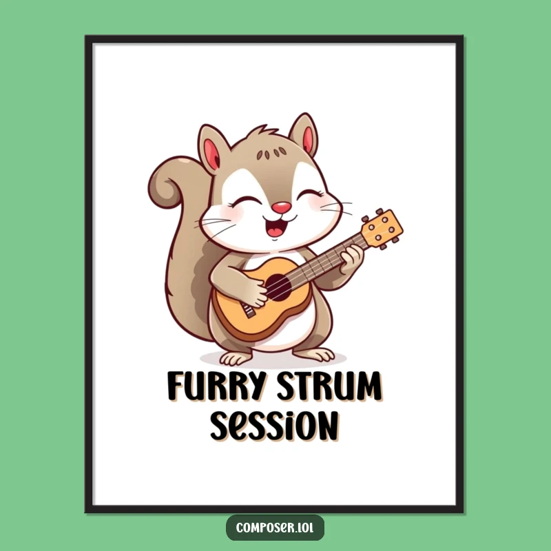Funny Squirrel Ukulele Poster: Cheerful Woodland Musician Wall Art
