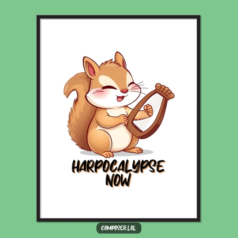 Funny Winking Squirrel Harpist Poster: Dramatic Musical Art for Your Wall Decor