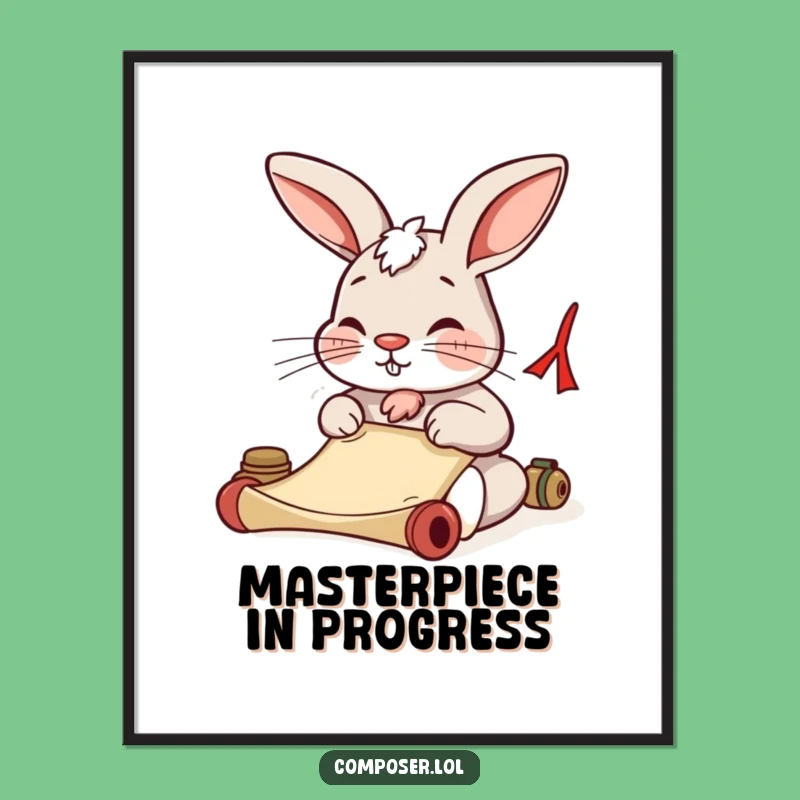 Funny Rabbit Composer Poster: Determined Writer Wall Art, Hilarious Gift!