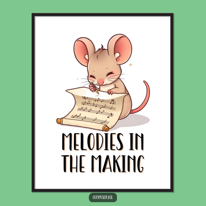 Funny Composer Mouse Poster: Determined Musician's Score Art, Wall Decor Gift