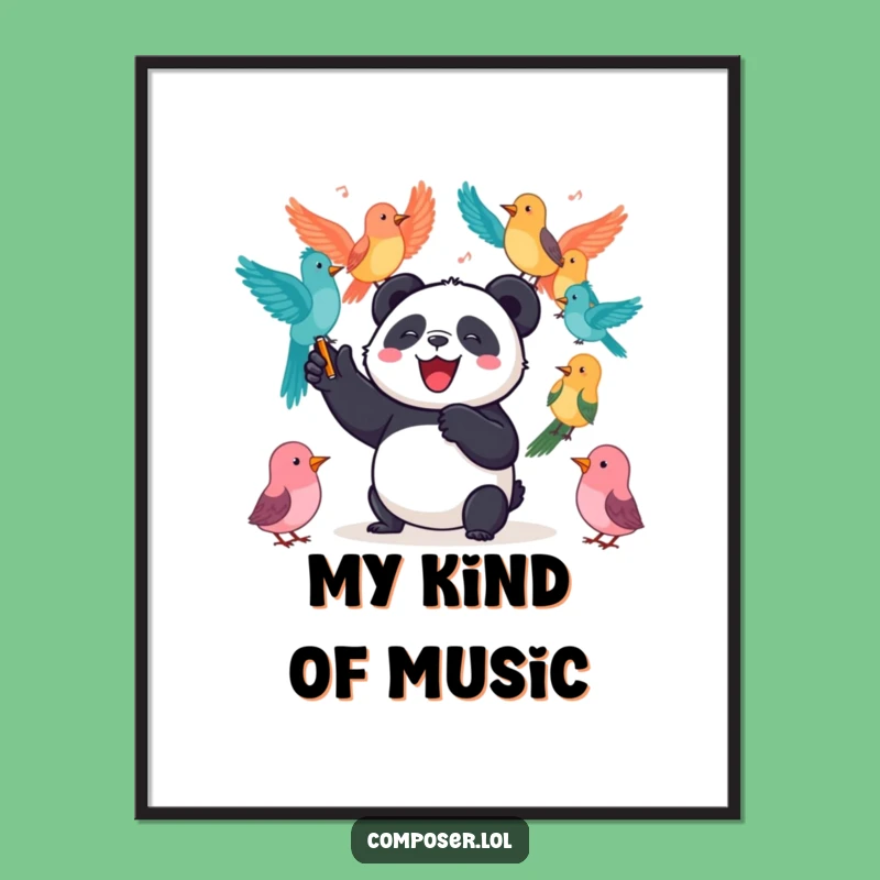 Funny Panda Conductor Poster: Joyful Bird Symphony Art, Vibrant Funny Gift