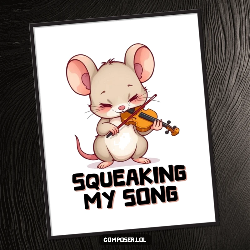 Funny Mouse Poster: A tiny mouse character intensely plays a tiny violin, capturing a moment of deep focus.