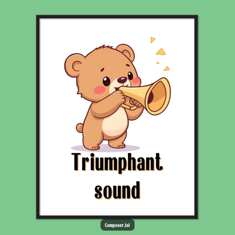 Funny Bear Cub Trumpet Poster - Bold Musical Victory Wall Art Gift