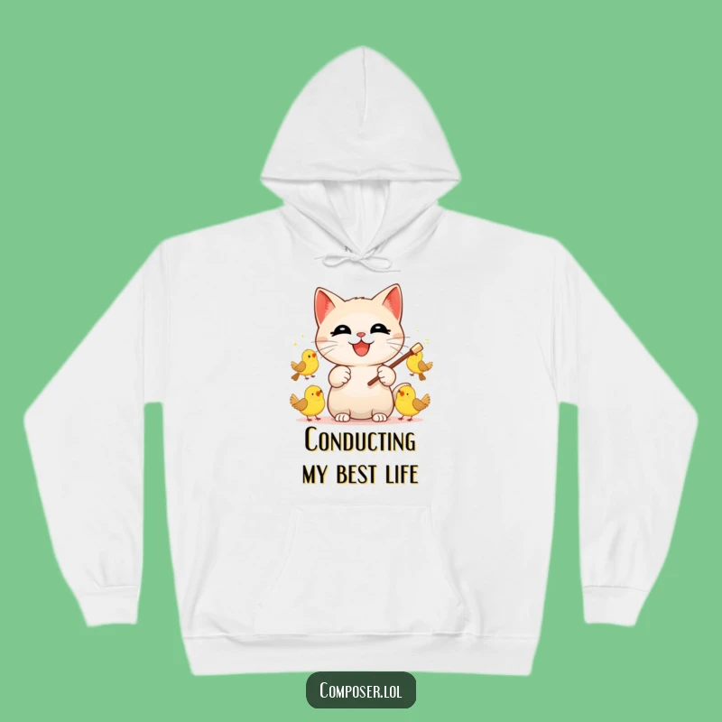 Funny Cat Conductor Hoodie: Cozy Up with a Maestro Cat and Bird Band