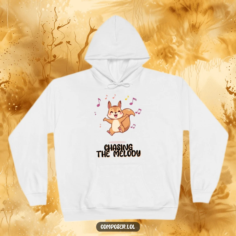 Funny Squirrel Music Hoodie - A squirrel leaping among musical notes, combining comfort with a joyful, humorous design.