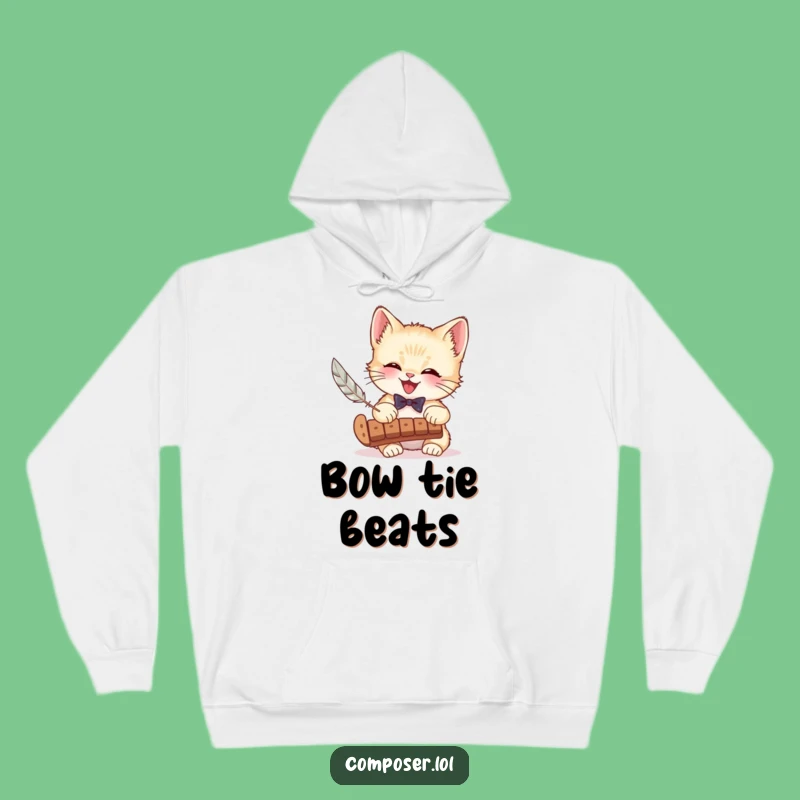 Funny Kitten Xylophone Hoodie - Cozy Bow Tie Cat Music Sweatshirt Gift