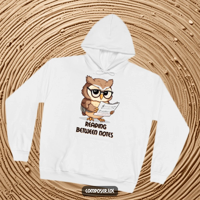 Funny Owl Scholar Hoodie - An owl scholar reading music, combining warmth with humorous intellectual design.