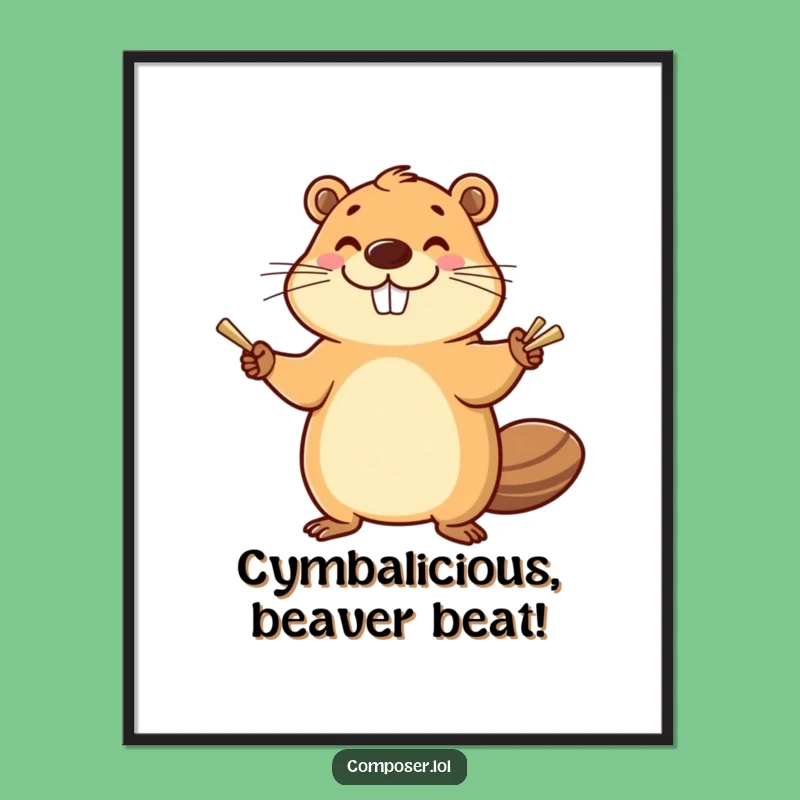 Free Printable Wall Art: Funny Beaver Cymbal Player - Humorous Downloadable Decor!