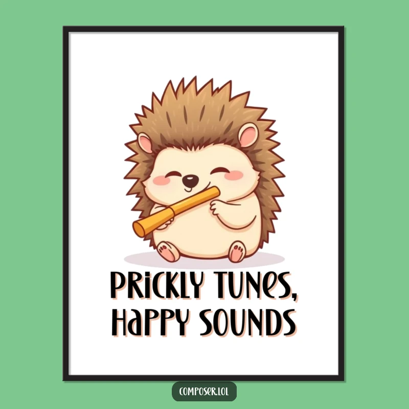Free Printable Funny Hedgehog Flutist Wall Art - Joyful Downloadable Decor