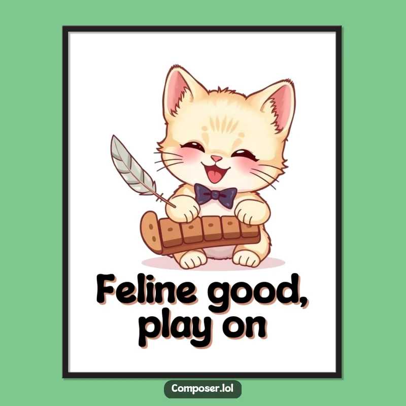 Free Printable Kitten Wall Art: Funny Xylophone Feather Downloadable Decor