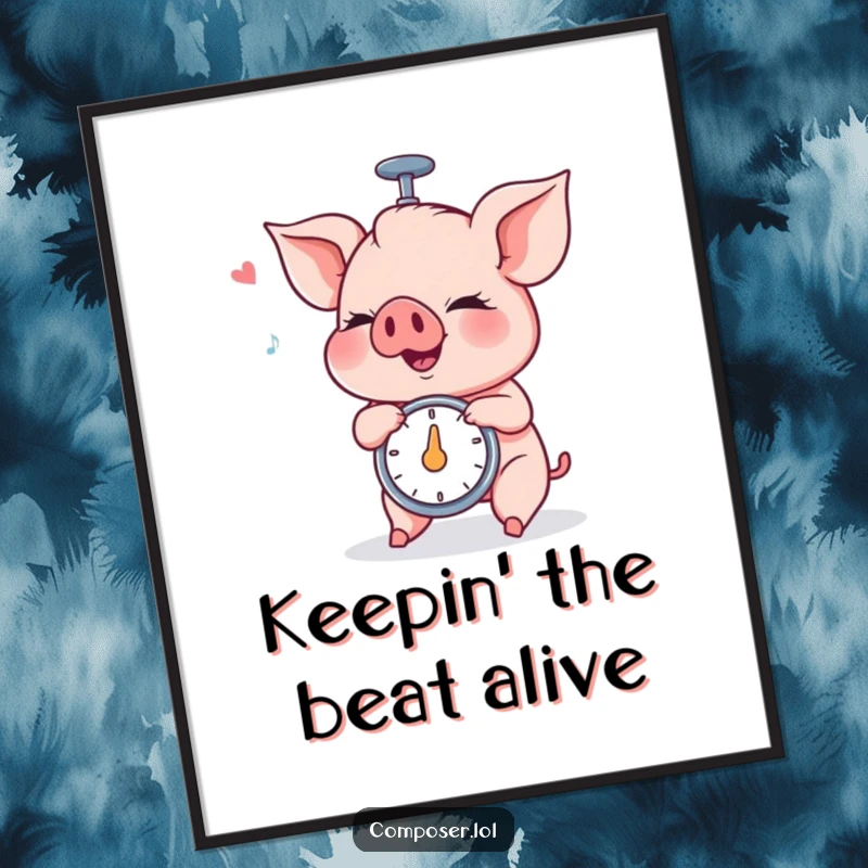 Funny Free Printable Wall Art: Piglet spins a metronome with intense concentration and a happy hum, a whimsical musical decoration.