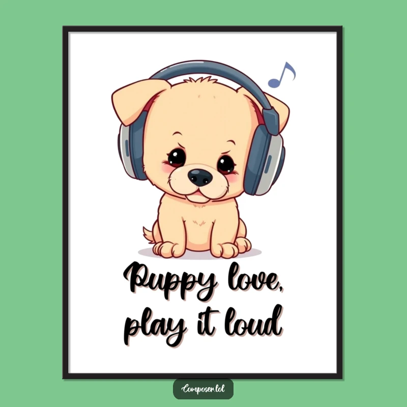 Free Printable Puppy Wall Art: Funny Headphones Bop Downloadable Decor