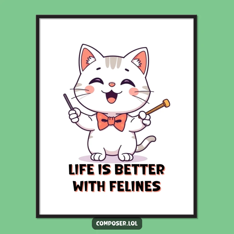 Free Printable Wall Art: Conducting Cat Character Funny Downloadable Art