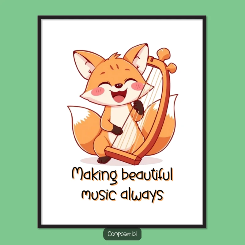 Free Printable Wall Art: Joyful Fox Harp Player, Unique Downloadable Decor