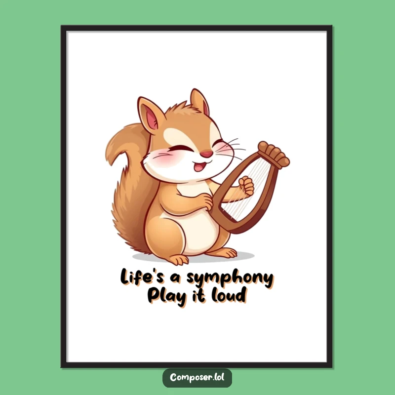Free Printable Wall Art: Winking Squirrel Harpist - Funny Downloadable Decor