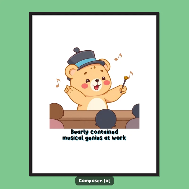 Funny Free Printable Wall Art: Conducting Bear Cub - Downloadable Art Gift!