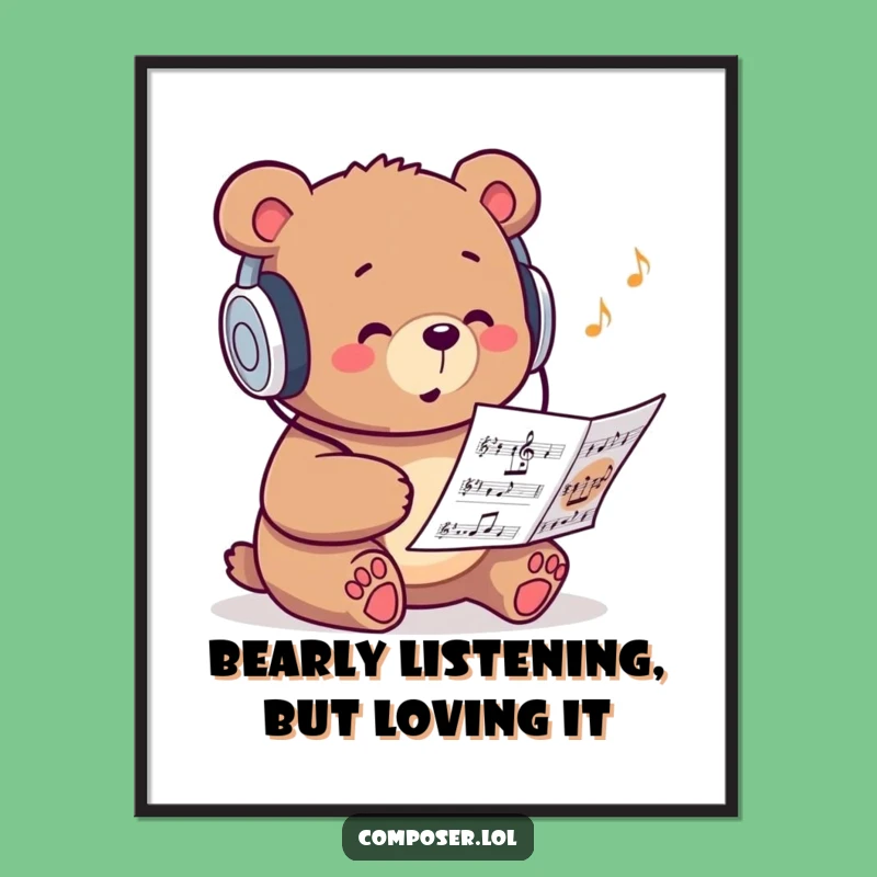 Funny Free Printable Wall Art: Studious Bear DJ, Downloadable Music Lover Decor
