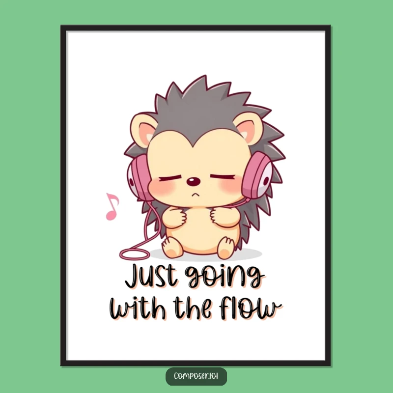 Free Printable Wall Art: Funny Hedgehog Listening to Music, Unique Downloadable Decor