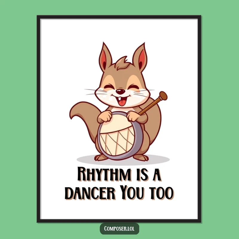 Funny Free Printable Wall Art: Mischievous Squirrel Drummer, Hilarious Downloadable Art for a Lively Home Decor