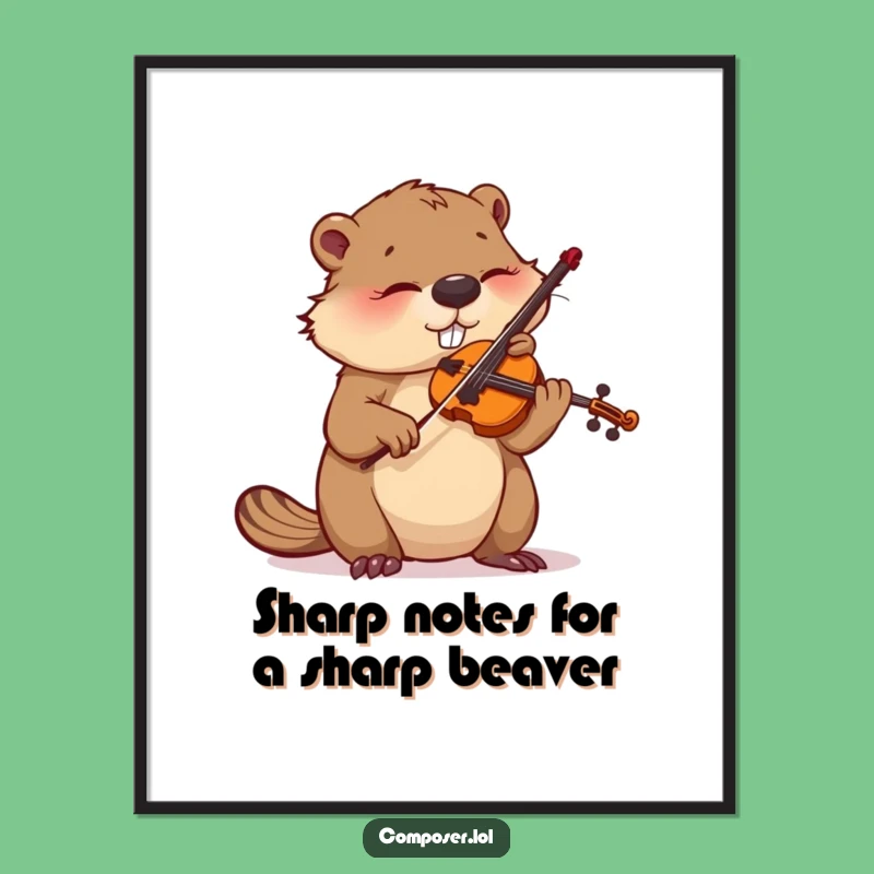 Funny Free Printable Wall Art: Focused Beaver Violinist, Downloadable Music Art