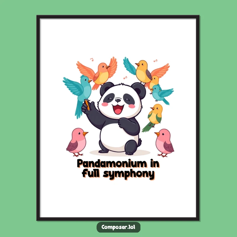 Whimsical Free Printable Wall Art: Panda Conducting a Colorful Bird Orchestra!