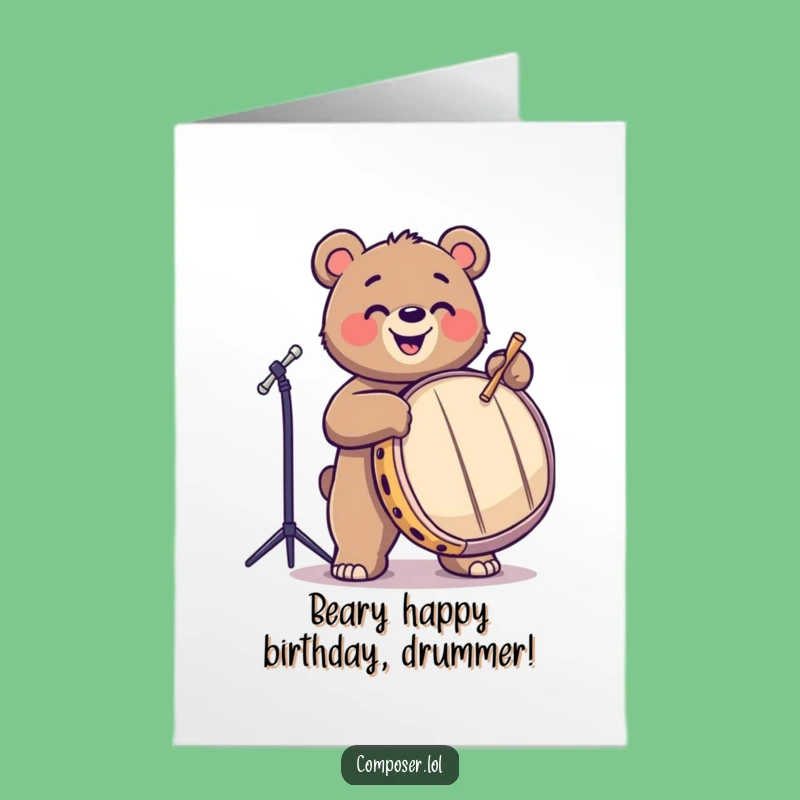 Free Printable Bear Birthday Card: Funny Drummer Downloadable Gift for a Joyful Celebration