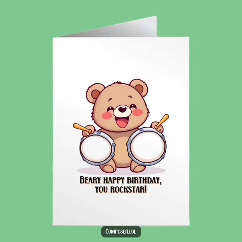 Free Printable Cymbal Bear Birthday Card - Loud Funny Downloadable Gift
