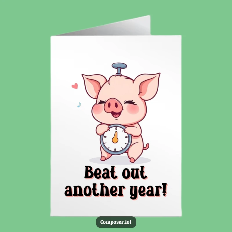 Free Printable Piglet Metronome Birthday Card - Funny Downloadable Gift for Music Lovers