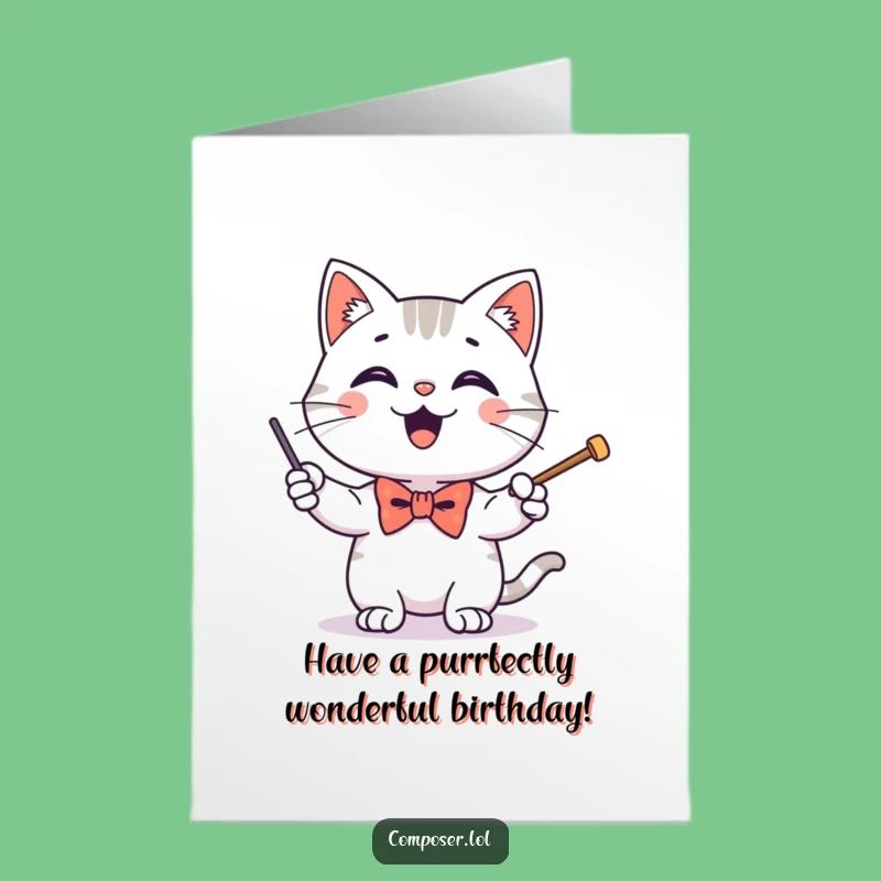 Free Printable Birthday Card: Conducting Cat Character Funny Downloadable Gift