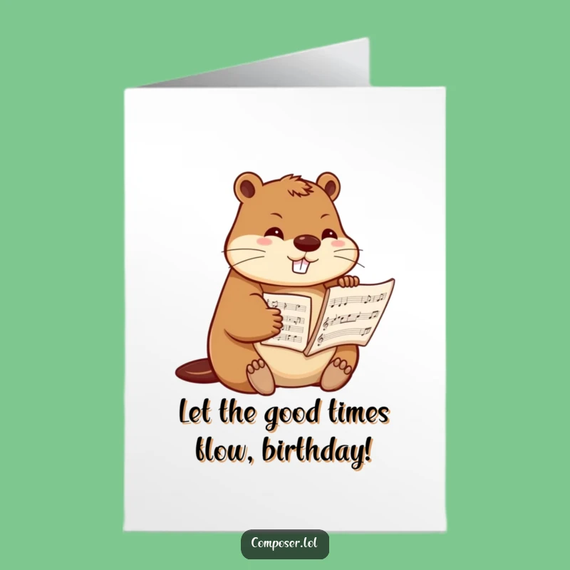 Free Printable Birthday Card: Determined Beaver Composer, Hilarious Downloadable Musical Greeting for a Melodious Celebration