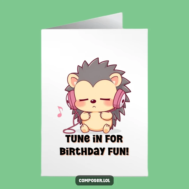 Free Printable Birthday Card: Funny Hedgehog Music Lover, Perfect Downloadable Gift